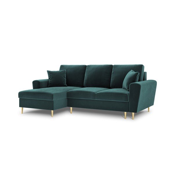 Smaragdinės spalvos iš velveto sulankstoma/su sandėliavimo vieta kampinė sofa (su kairiuoju kampu/su gultu) Kyoto – Cosmopolitan Design-image-4