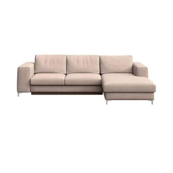 Smėlio spalvos iš velveto sulankstoma/su sandėliavimo vieta kampinė sofa (su dešiniuoju kampu/su gultu) Rene – Rodier
