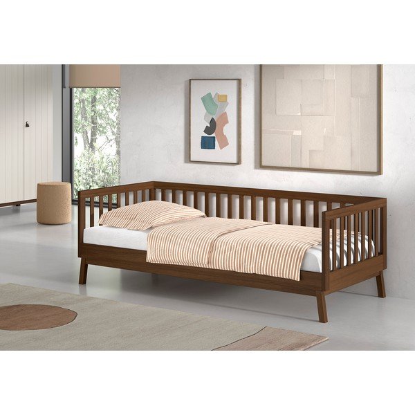 Rudos spalvos iš pušies masyvo vaikiška lova su lovos grotelėmis 90x200 cm Sezane – Vipack-image-1