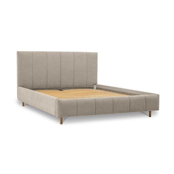 Dvigulė lova smėlio spalvos audiniu dengta su lovos grotelėmis 180x200 cm Zee – Scandic