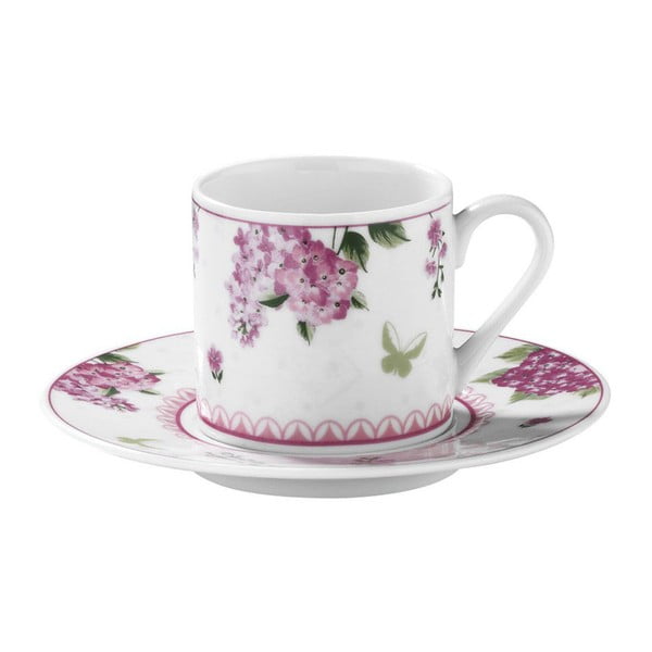 6 porcelianinių puodelių su lėkštute rinkinys "Kutahya Rose Florals", 50 ml