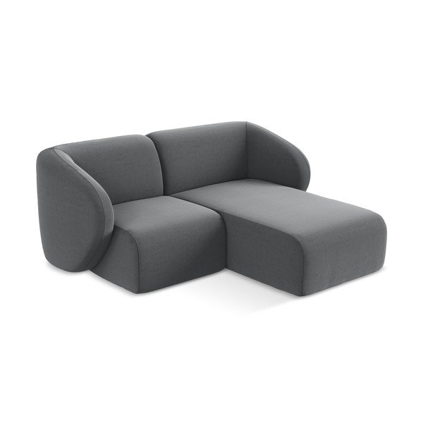 Pilkos spalvos kampinė sofa iš velveto (su dešiniuoju kampu/su gultu) Lani – Makamii-image-2