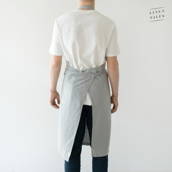 Šviesiai pilka lininė prijuostė Linen Tales Chef, 100 cm ilgio-image-2