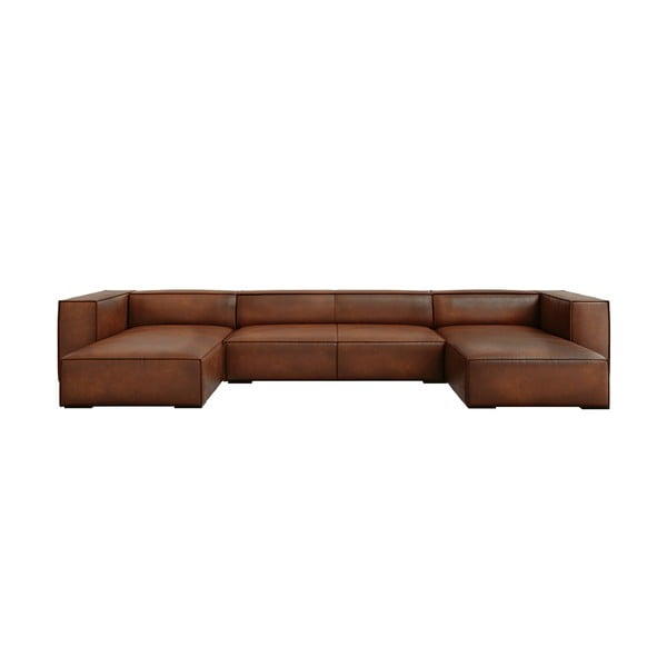 Konjako rudos spalvos odinė kampinė sofa (U formos) Madame - Windsor & Co Sofas