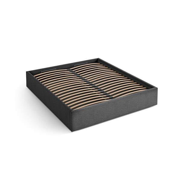 Antracito spalvos dvigulė lova audiniu dengta su sandėliavimo vieta/be galvūgalio su lovos grotelėmis 140x200 cm Susan – Micadoni 