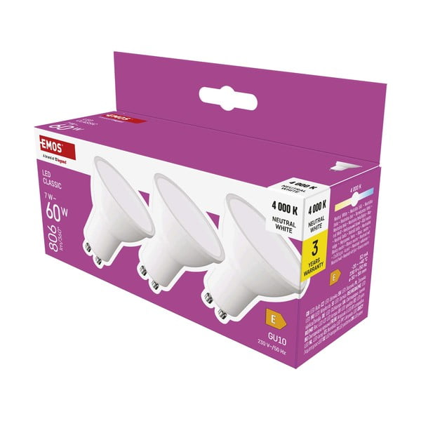 LED lemputės neutrali 3 vnt. 7 W GU10, – EMOS-image-3