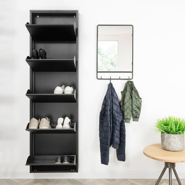 Juodos spalvos iš metalo atlenkiama spintelė batams 50x169x15 cm Billy – Spinder Design-image-1