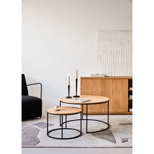 2 apvalių kavos staliukų su ąžuoliniu stalviršiu komplektas ø 80 cm Yona - Kave Home-image-1