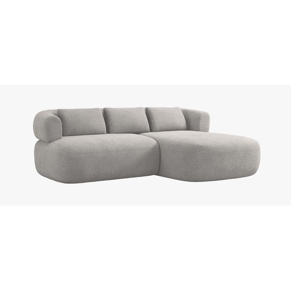 Šviesiai pilkos spalvos kampinė sofa iš boucle (su dešiniuoju kampu/su gultu) Jenny – Micadoni 
