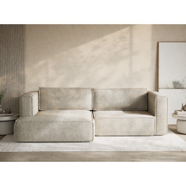 Smėlio spalvos sulankstoma/su sandėliavimo vieta kampinė sofa iš šenilinio audinio (su kairiuoju kampu/su gultu) Velto – Maison de Rêve-image-1