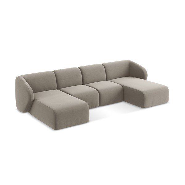 Šviesiai rudos spalvos kampinė sofa iš velveto („U“ formos) Lani – Makamii-image-2