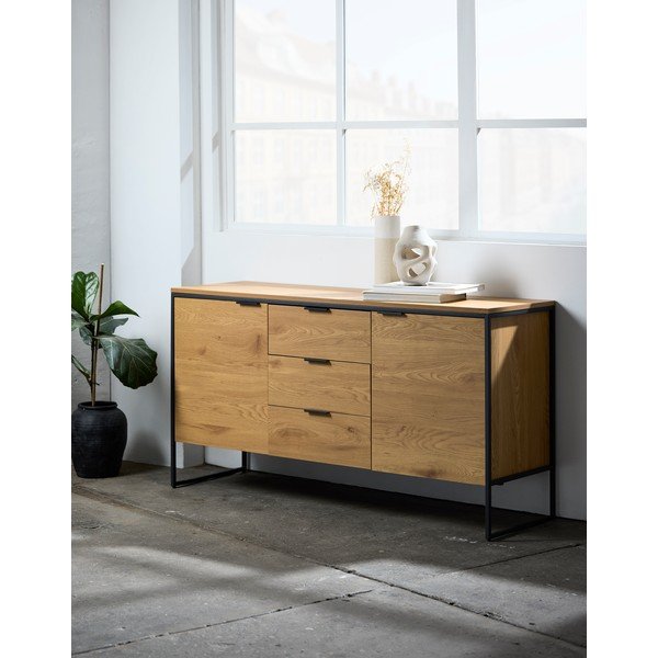 Natūralios spalvos šoninė spintelė iš ąžuolo 155x81x45 cm Cesura – Unique Furniture-image-1