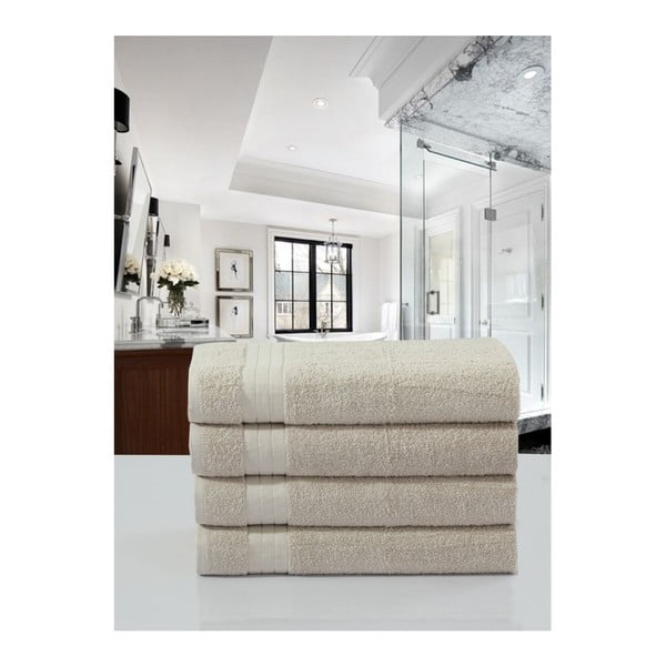 Iš frote audinio iš medvilnės rankšluosčiai smėlio spalvos 4 vnt. 50x100 cm – Good Morning-image-2