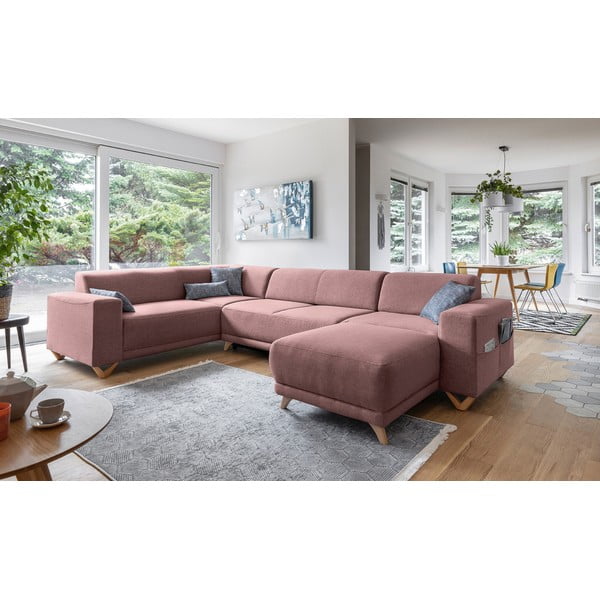 Rožinės spalvos sulankstoma/su sandėliavimo vieta kampinė sofa (su kairiuoju kampu/„U“ formos) Classy Sophie – Miuform-image-3