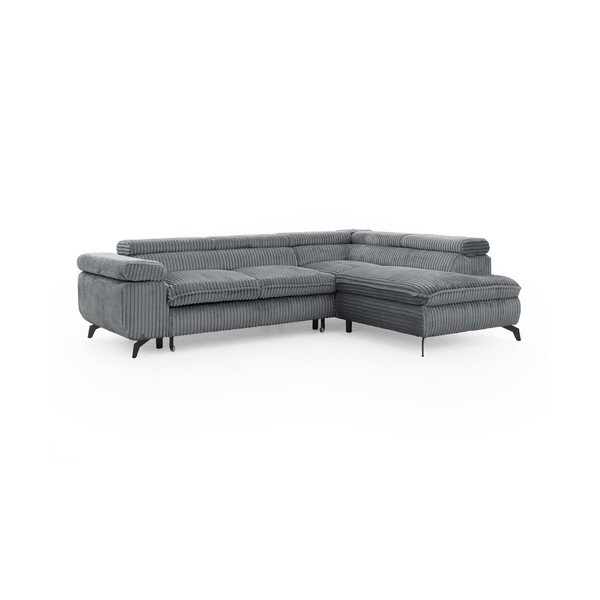 Pilkos spalvos kampinė sofa iš kordinio velveto (su dešiniuoju kampu/„L“ formos) Marbeya  – Ropez-image-2