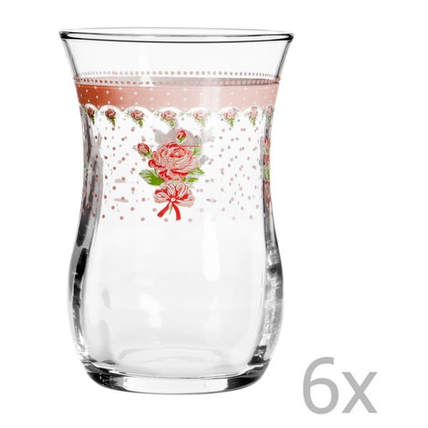 6 arbatos puodelių rinkinys su rožine rože "Galagea