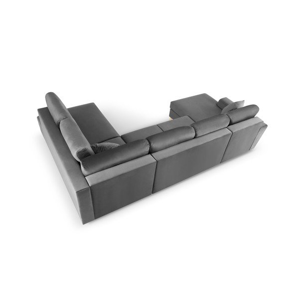 Šviesiai pilkos spalvos iš velveto sulankstoma/su sandėliavimo vieta kampinė sofa (su dešiniuoju kampu/„U“ formos) Kyoto – Cosmopolitan Design-image-4