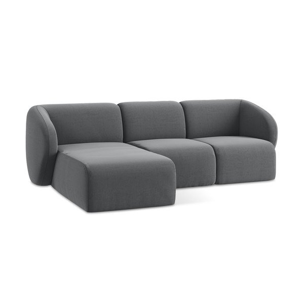 Pilkos spalvos kampinė sofa iš velveto (su kairiuoju kampu/su gultu) Lani – Makamii-image-4