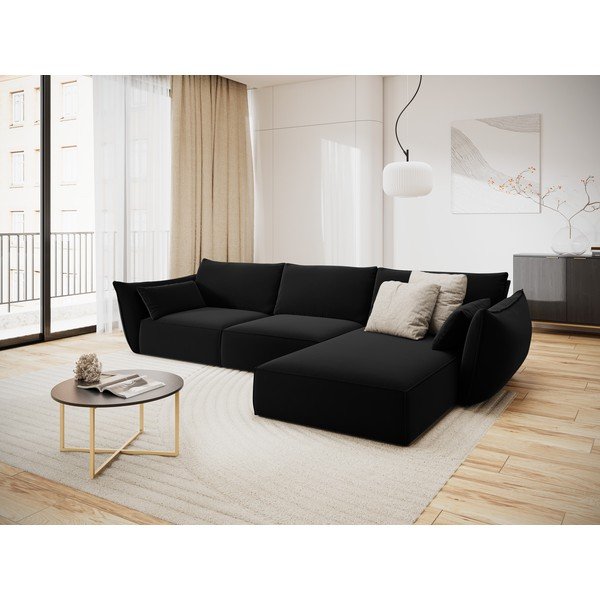 Juodos spalvos iš velveto kampinė sofa (su dešiniuoju kampu/su gultu) Vanda – Mazzini Sofas-image-1