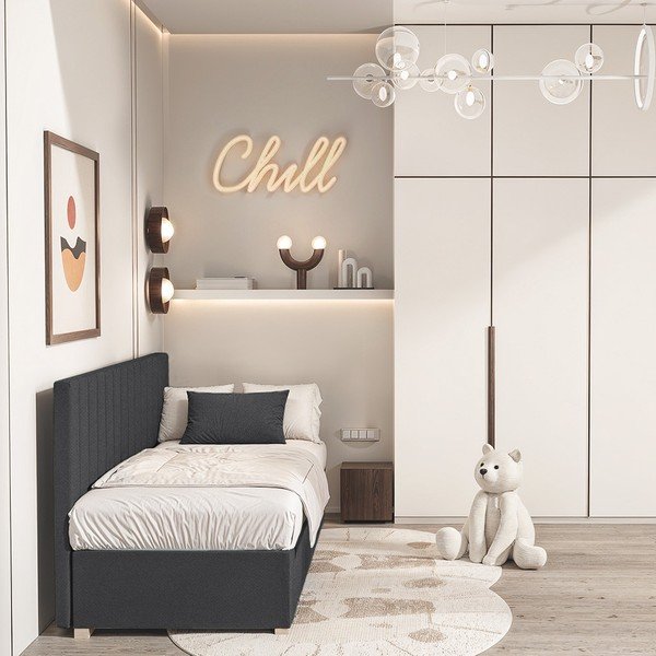Tamsiai mėlynos spalvos vaikiška lova su sandėliavimo vieta su čiužiniu  90x200 cm Chill – Ghado-image-1