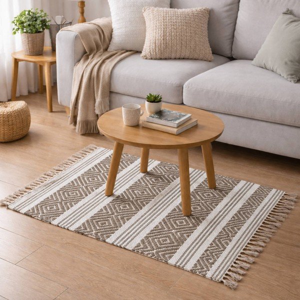 Skalbiamas natūralios spalvos iš medvilnės mišinio kilimas 50x80 cm Murano – douceur d'intérieur-image-1