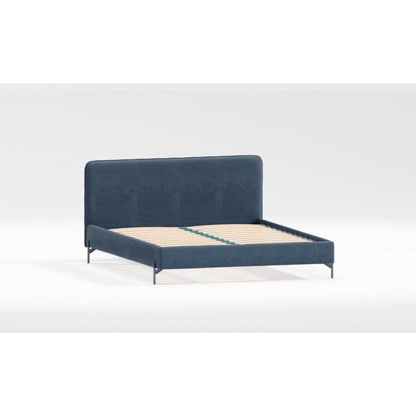 Viengulė lova tamsiai mėlynos spalvos audiniu dengta su lovos grotelėmis 90x200 cm Barker – Ropez