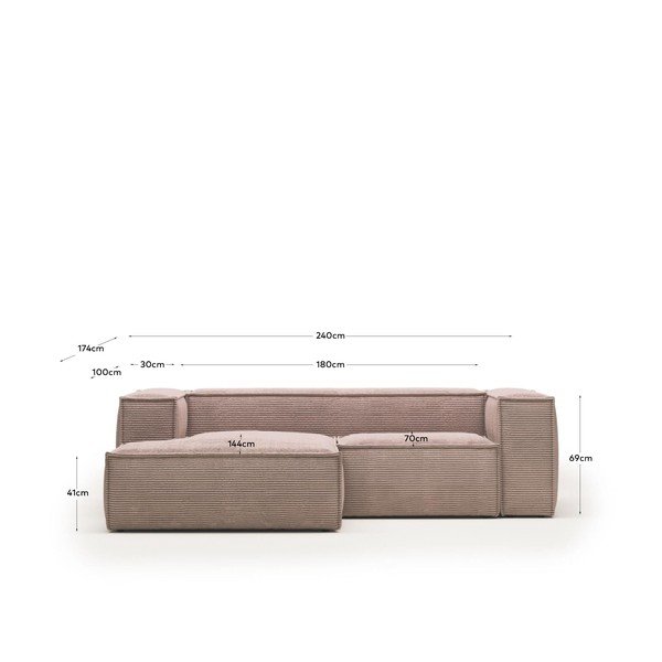 Šviesiai rožinė velvetinė kampinė sofa (kairysis kampas) Blok - Kave Home-image-4