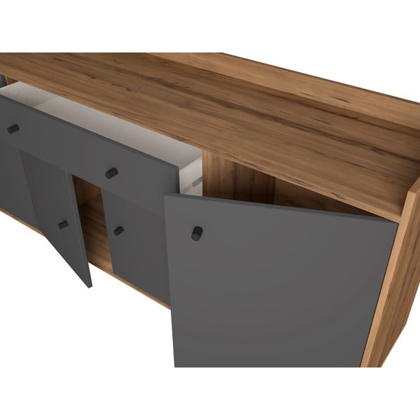 Pilka žema komoda, riešutmedžio spalvos, 180x84 cm Malta - Marckeric-image-4