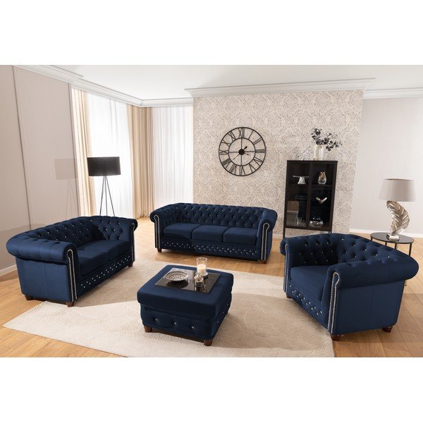 Mėlynos spalvos Chesterfield krėslas iš velveto York Blik – Ropez-image-3