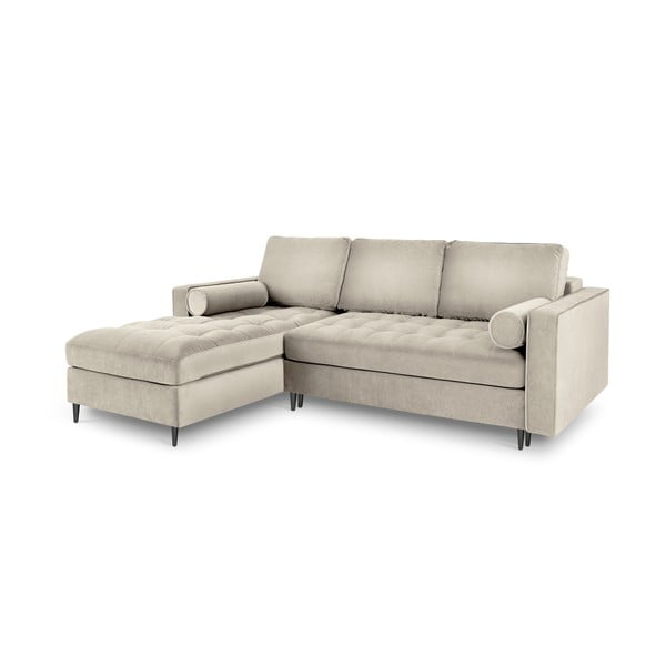 Smėlio spalvos aksominė kampinė sofa-lova Milo Milo Santo, kampas kairėje-image-3