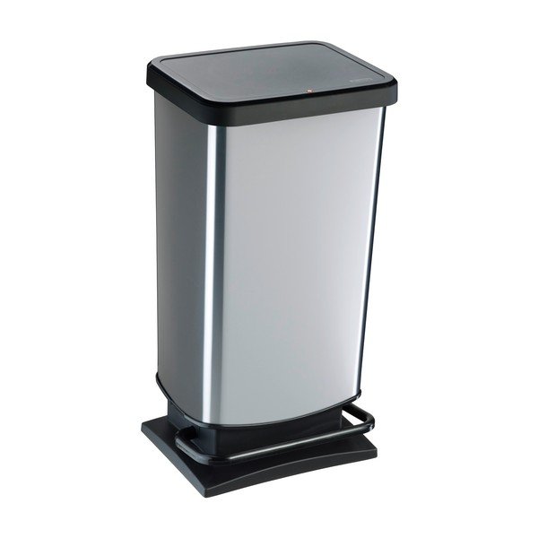 Sidabrinės spalvos iš plastiko šiukšliadėžė su pedalu 40 l Paso – Rotho