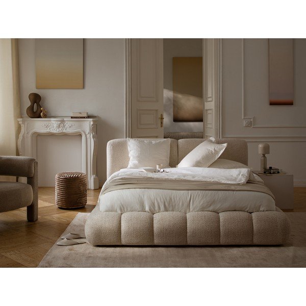 Žalios spalvos dvigulė lova audiniu dengta su sandėliavimo vieta su lovos grotelėmis 200x200 cm Solange – Micadoni -image-1