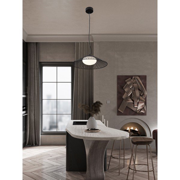 Matinės juodos spalvos iš metalo kabantis šviestuvas LED ø 50 cm su stiklo gaubtu Brume – Nova Luce-image-1