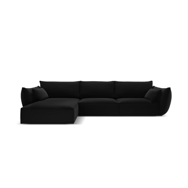 Juodos spalvos iš velveto kampinė sofa (su kairiuoju kampu/su gultu) Vanda – Mazzini Sofas