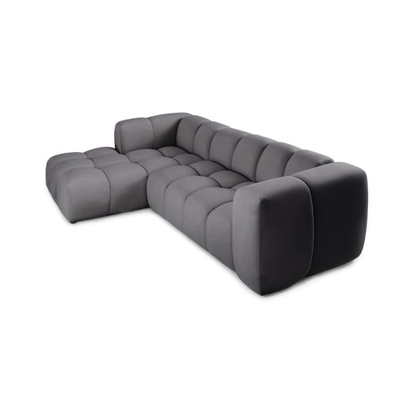 Pilkos spalvos iš velveto kampinė sofa (su kairiuoju kampu/su gultu) Cube – Bonami Selection-image-3