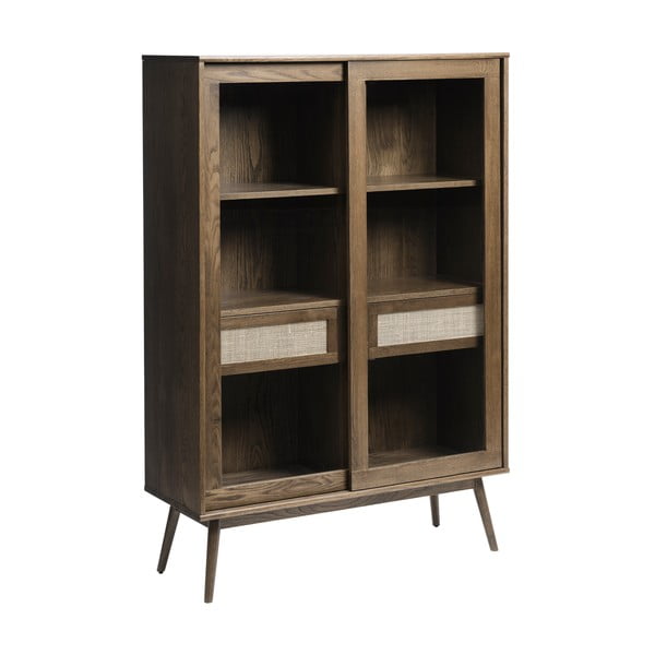 Vitrina tamsiai rudos spalvos iš ąžuolo su stumdomomis durimis 110x160 cm Barrali – Unique Furniture-image-2