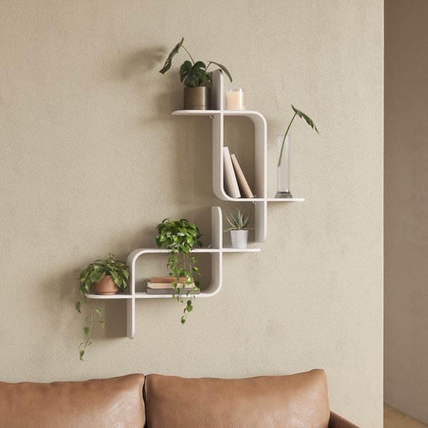 Iš kaučiukmedžio masyvo kelių aukštų sieninė lentyna baltos spalvos 62 cm Montage – Umbra-image-1