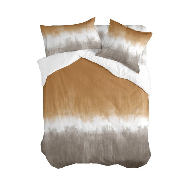 Dvigulis antklodės užvalkalas iš medvilnės baltos spalvos/rudos spalvos 200x200 cm Tie dye – Blanc