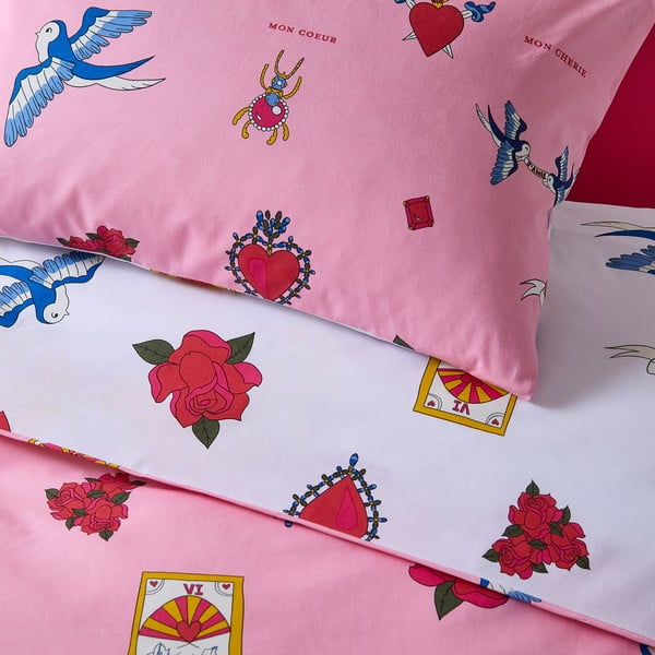 Baltos spalvos/rožinės spalvos iš medvilnės dvigulė/itin ilga patalynė 230x220 cm Mon Coeur – Their Nibs-image-4