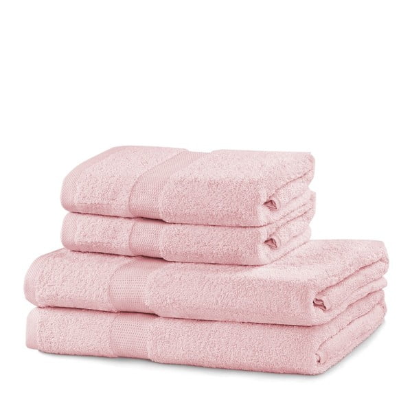 Vonios rankšluosčių rinkiniai iš medvilnės audinio šviesiai rožinės spalvos 4 vnt. Marina – DecoKing