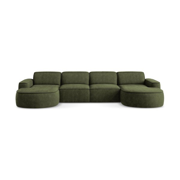 Žalios spalvos iš šenilinio audinio kampinė sofa („U“ formos) Omao – Makamii