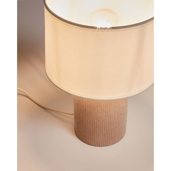 Baltos spalvos/smėlio spalvos stalinis šviestuvas (aukštis 29 cm) su tekstiliniu gaubtu Bianella – Kave Home-image-3