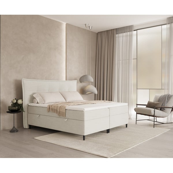 Spyruoklinė lova kreminės spalvos su sandėliavimo vieta 180x200 cm Sinai – Maison de Rêve-image-1