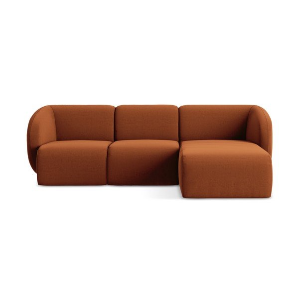 Terakotos spalvos kampinė sofa iš velveto (su dešiniuoju kampu/su gultu) Lani – Makamii
