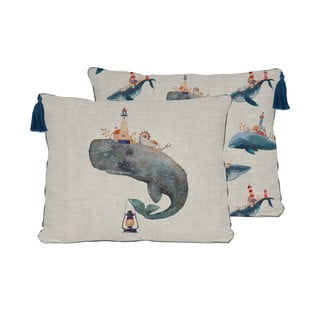 Lininė pagalvė Little Nice Things Whale, 50 x 35 cm