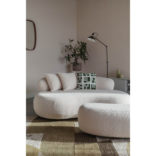Kreminės spalvos paminkštinto audinio suolas iš boucle Noxx – White Label-image-4