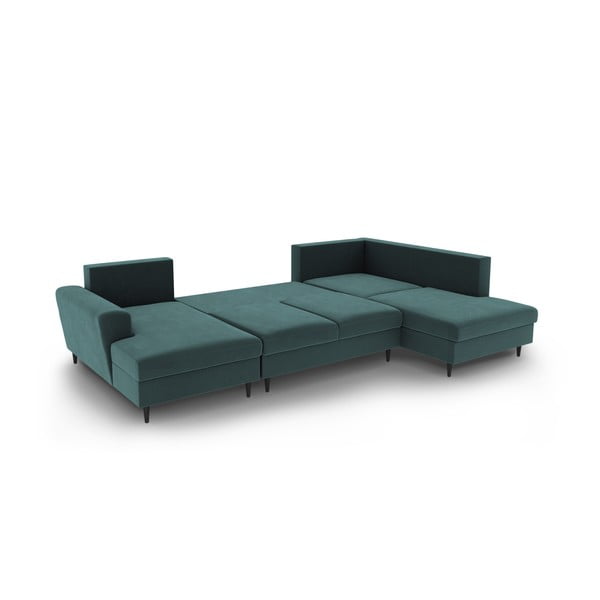 Smaragdinės spalvos iš velveto sulankstoma/su sandėliavimo vieta kampinė sofa (su dešiniuoju kampu/„U“ formos) Kyoto – Cosmopolitan Design-image-3