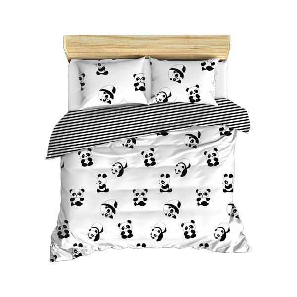 Juodos ir baltos spalvos dvigulė vaikiška patalynė 200x200 cm Panda – Mijolnir