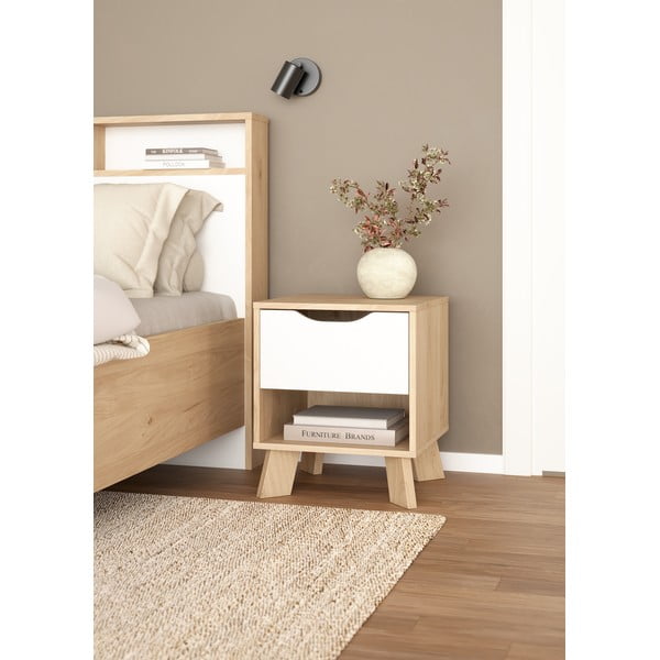 Baltos spalvos/natūralios spalvos naktinis staliukas Ikast – Tvilum-image-3