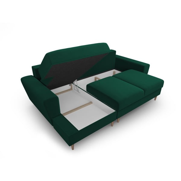 Žalios spalvos iš velveto sulankstoma/su sandėliavimo vieta kampinė sofa (su kairiuoju kampu/su gultu) Kyoto – Cosmopolitan Design-image-3